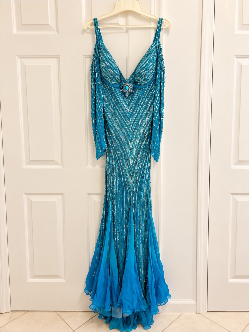 Teal Beaded Mermaid Wedding Dress - Brand: